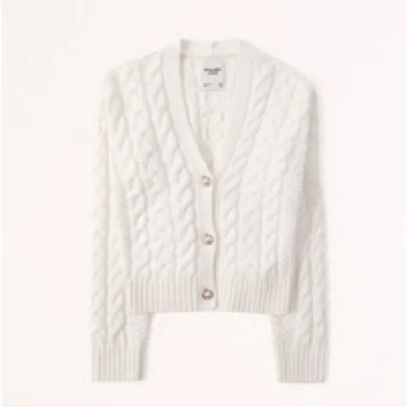 Abercrombie & Fitch White Cable Knit Cardigan - Picture 1 of 6